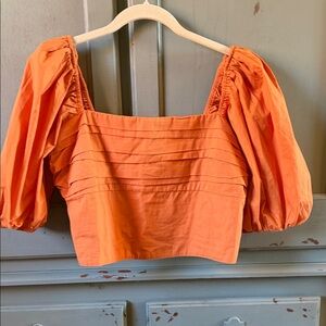 Abercrombie & Fitch Orange Puff Sleeve Crop Blouse Large